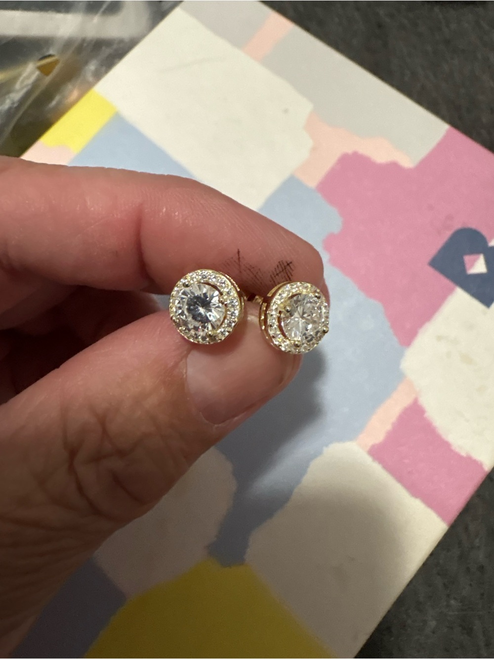 Fashion Jewelry Gold Halo Cubic Zirconia Stud Earrings